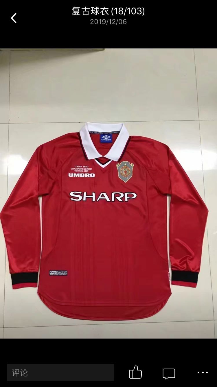 1999  Manchester United  home Champions League Long sleeves Retro