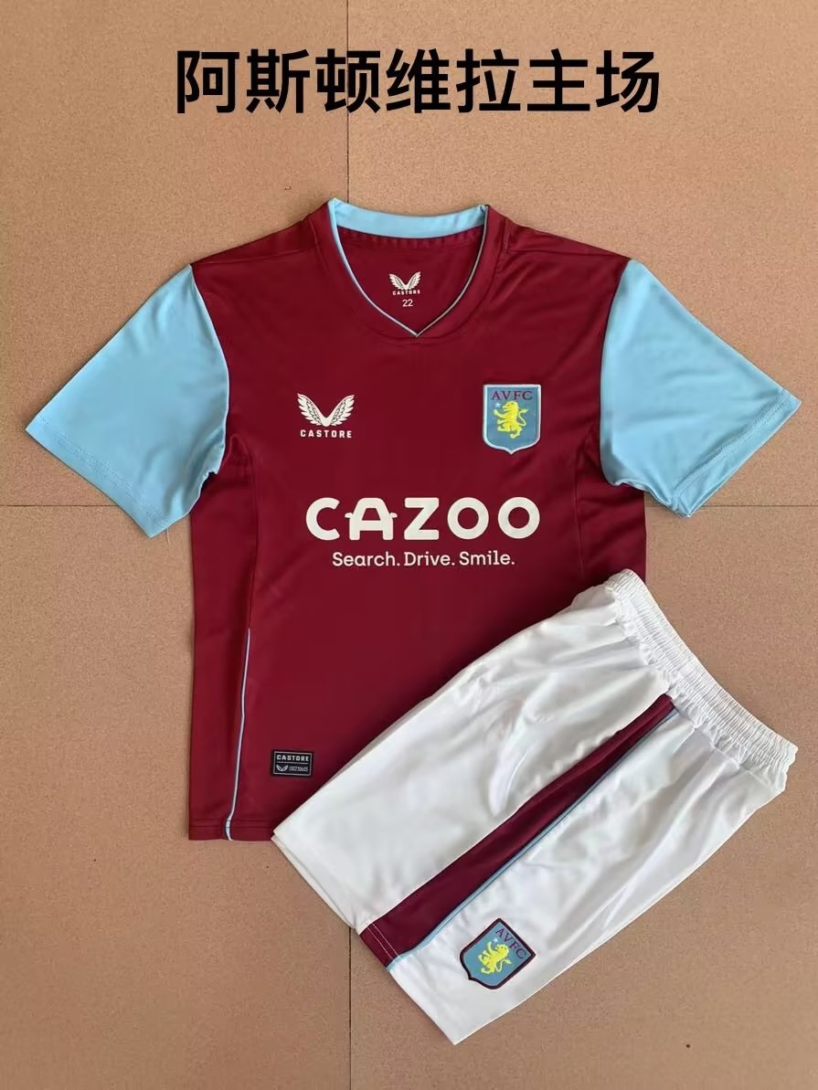 2022-2023 Aston Villa home kids kit