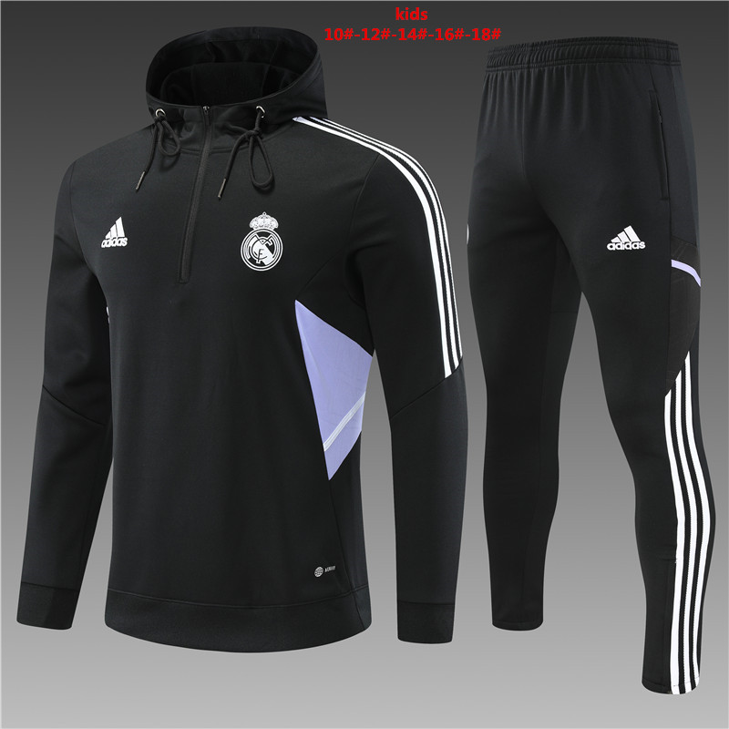 2022-2023 Real Madrid KIDS hooded sweater half pulled plush