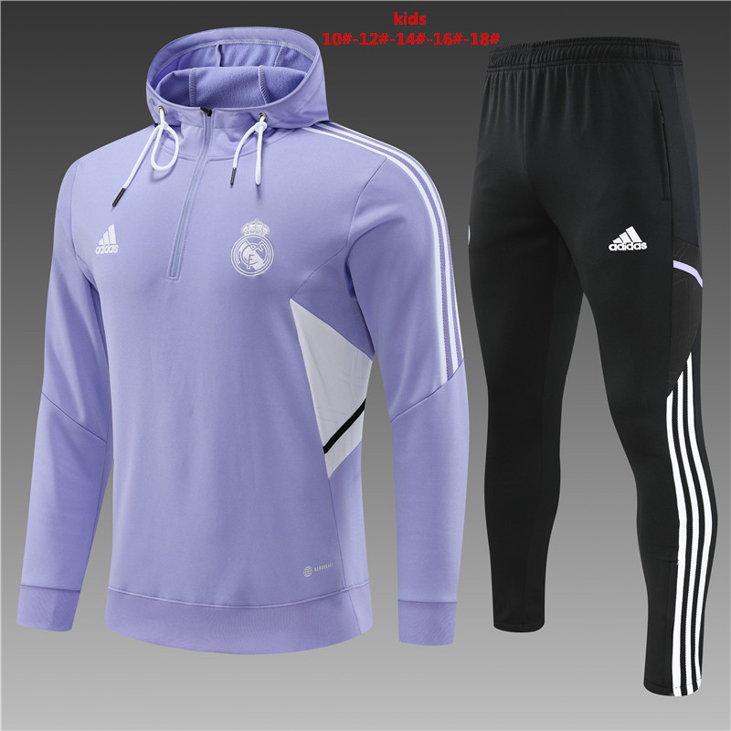 2022-2023 Real Madrid KIDS hooded sweater half pulled plush
