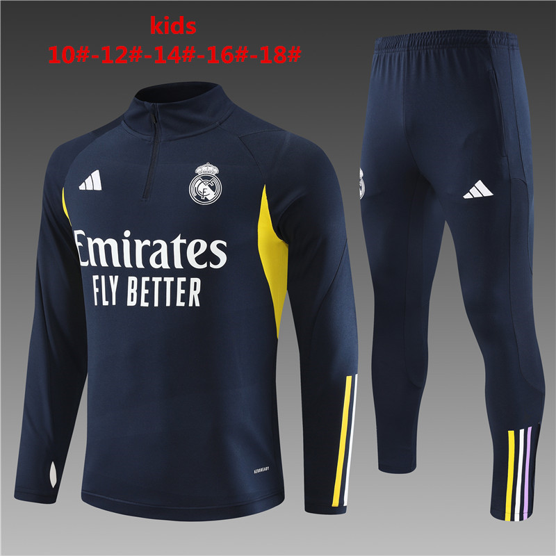 2023-2024   Real Madrid KIDS Long Sleeve Half Pull Training Suit Set