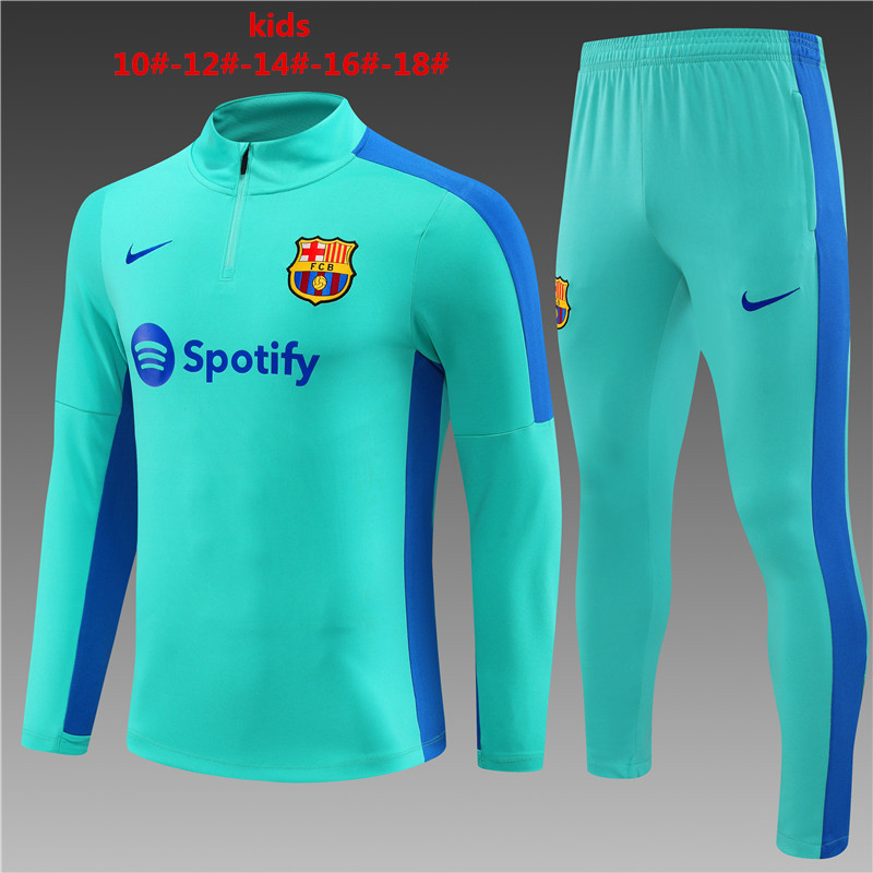 2023-2024  Barcelona KIDS   Long Sleeve Half Pull Training Suit Set