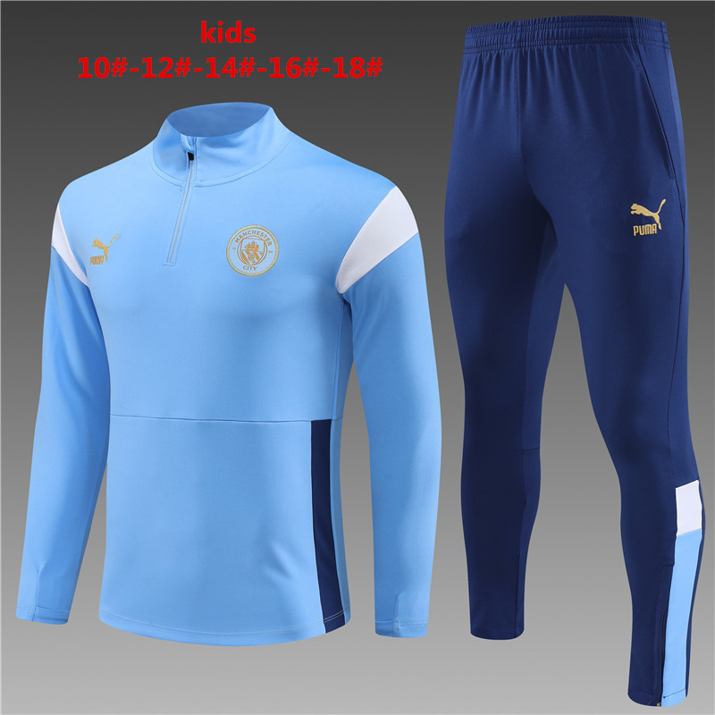 2023-2024  Manchester city   KIDS   Long Sleeve Half Pull Training Suit Set