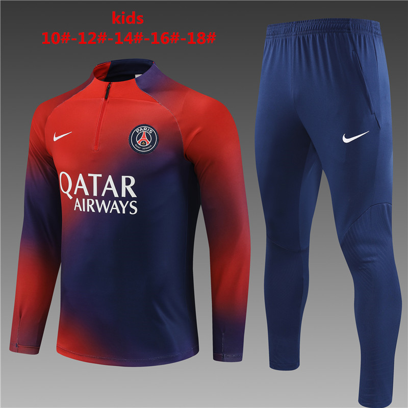 2023-2024  Paris Saint Germain kids   Long Sleeve Half Pull Training Suit Set  psg